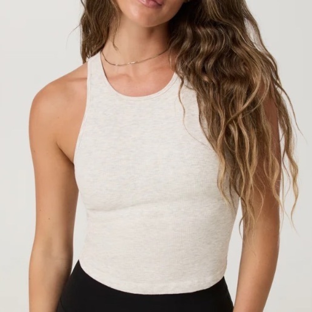 Vuori Pose Plyo Tank Heather Grey Ribbed High Neck Tank Top Shelf Bra VW1009 L